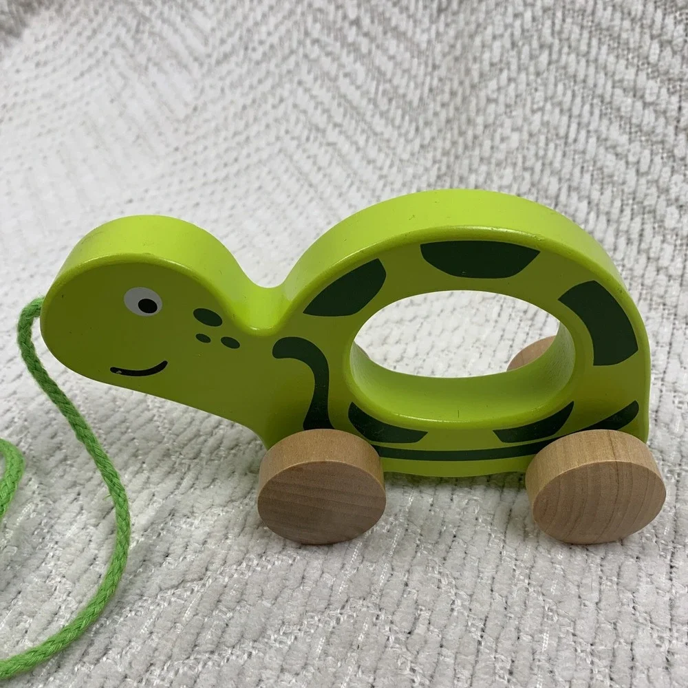 Hape Walk Along-Pull Along Wooden Turtle‎ Toy Rare HTF